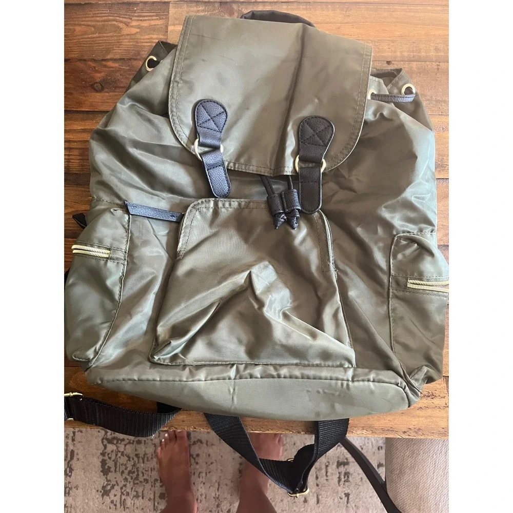 AMERICAN EAGLE Backpack Nylon Flap Rucksack Womens OS Olive Green Utility